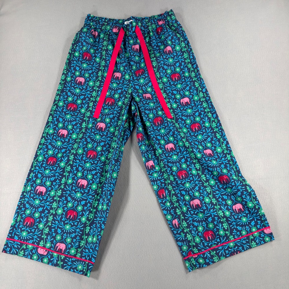 Mersea Elephant Floral Pajama Pants Navy Pink Cotton XS Lounge Bottoms